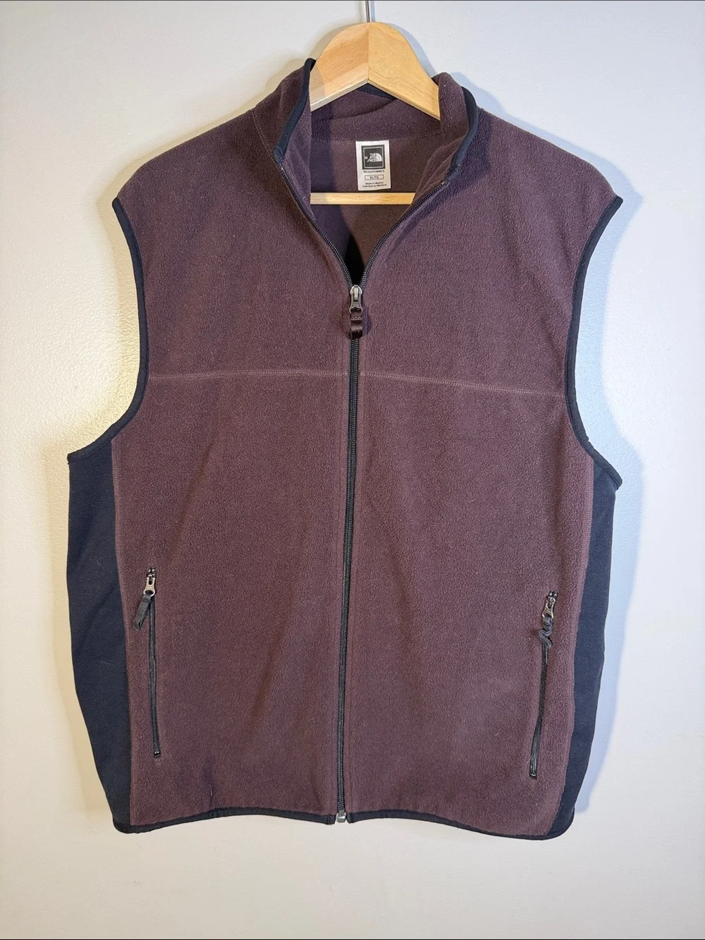 North Face Burgundy and Black Polar Fleece Vest, XL